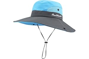 INOGIH Kids Girls UV-Sun-Hat with Ponytail Hole Summer Wide Brim Beach Bucket Hat