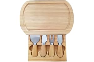 GENERISCH Planche à fromage en bambou écologique avec tiroirs à couverts de Helin, plateau de service rectangulaire brun, dimensions 30 x 16,5 x 3,5 cm, version agrandie, pas de mélamine incluse