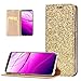 Produktbild Hülle für Samsung Galaxy S8, Handyhülle Flip Case Schutzhülle PU Leder Handytasche Glitzer Luxus Glitter Bling Glänzend Hüllen Tasche Etui Dünn Klapphülle für Samsung Galaxy S8, Hancda Cover Elegant Leder Brieftasche Lederhülle mit Magnet Kartenfach Standfunktion Innere Transparent Silikonhülle Bumper Case Schutz Schale Bookstyle für Samsung Galaxy S8 - Gold