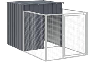 vidaXL Caseta para Perros, Perrera con Tejado Puerta, Casa para Animales, Jaula para Jardín Patio, Acero Galvanizado Gris 110x201x110 cm