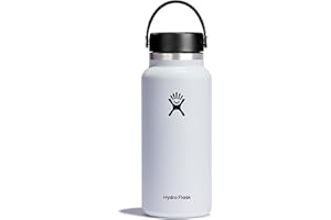 HYDRO FLASK – Butelka na wodę 946 ml (32 oz) – Izolowana próżniowo butelka na wodę ze stali nierdzewnej ze szczelną zakrętką Flex z uchwytem – Bez BPA – Szeroki gwint – Kolor - White