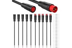 Xiatiaosann 5 paires de câbles d'extension étanches Julet 2 broches pour vélo électrique - 20 cm de câble femelle et mâle pour éclairage de vélo électrique avec 20 tubes thermorétractables
