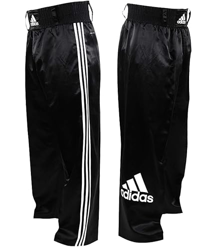 Pantalon Kickboxing Satin Noir Avec Rayures Blanches - Taille élastique Pour Enfants Et Adultes - Qualité Renforcée - 7