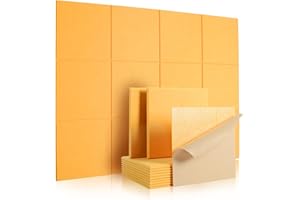 Rdutuok 12 pannelli acustici autoadesivi, 30 x 30 x 1 cm, assorbitori acustici, pannelli acustici per studio, ufficio, studio, trattamento acustico e decorazione da parete (arancione giallo)
