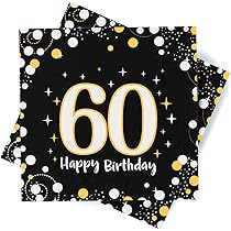 Lot De 20 Serviettes En Papier Pour Anniversaire Du 60e Anniversaire - 33 X 33 Cm - Noir Et Rose Doré - Décoration De Table Pour Fête D'anniversaire