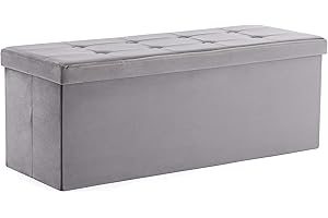 HNNHOME Ottoman Storage Box, Foldable Footstool with Lid and 151L Capacity, Velvet Blanket Box Chest Ideal for Bedroom Bench, Living Room, 110x40x40 cm(Extra-Large,Grey)