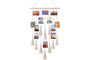 Mkouo Makramee Wandbehang Hängender Fotowand Boho Deko Chic Gewebte Tapisserie für Wohnkultur, Schlafzimmer, Hochzeitsfeier Fotoseil und 30 Klämmerchen, 108cm (L) x 43cm (W)
