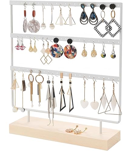 UTOCLEC Sieradenstandaard, 4 Lagen Oorbelstandaard Kettinghouder En Oorbelhouder Oorbelhouder Met Houten Sokkel Fluwelen Dienblad Voor Het Opbergen Van Klinknagels Andere Sieraden Goud 3350737577