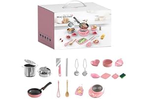 GENERIC Kid Cooking Sets Real Mini Kitchen,22Pcs Toy Kitchen Accessories Food-Grade Stainless Steel Kids Cooking Set,Children's Real Cooking Mini Kitchen Toys for Beginner Cooking Educational Toys Gift