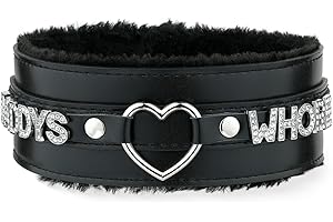 ADEMISHIA Rosa Flauschiges Herz O-Ring Leder Choker Halsband für Frauen, handgefertigte Punk Gothic Buchstaben Halskette, verstellbarer Modeschmuck