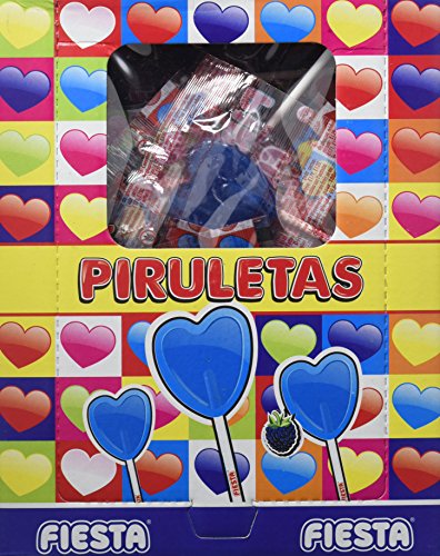 FIESTA Piruletas - Caramelo con palo en forma de corazón - Pintalenguas - Sabor mora - 80 unidades