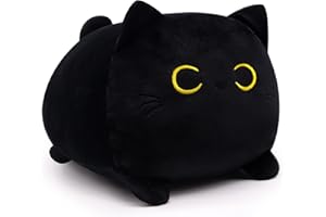 Desdfcer Schwarz Katze Plüschtier, 33CM Schwarz Katze Kuscheltier Gefüllte Tierkissen Spielzeug, Weiche Plüsch Katze Stofftierpuppe Geschenk für Kinder