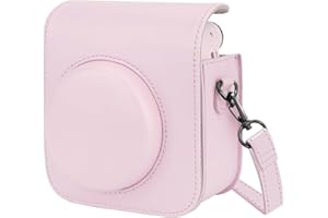 HIUOUIH Housse pour Instax Mini 12 Pochette Appareil Photo Instantané Fujifilm Case Camera Sac de Voyage avec Bandoulière, Rose