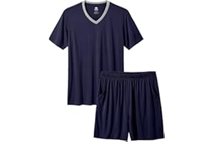 MoFiz Męskie krótkie zestawy piżamowe na lato dekolt w serek Piżama Top i miękkie spodenki piżamowe bielizna nocna z kieszeniami