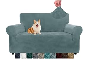 NC CHELZEN Housse de canapé en Velours 2 sièges épais Housses de canapé Extensibles pour Chiens Animaux de Compagnie (2 Places, Bleu Pâle)