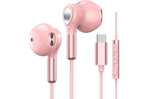 BENEWY Słuchawki USB C do Samsung Galaxy S22 Ultra S21 FE S20 A53 USB C słuchawki z mikrofonem słuchawki douszne z kablem, słuchawki USB typu C (Różowy)