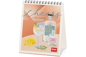 Legami Kalendarz biurkowy na rok 2026, Cheers, 12 miesięcy i planer roczny w języku angielskim, znaki zodiaku, święta międzynarodowe, 12 x 14,5 cm