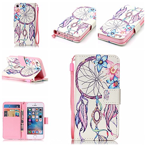 iphone SE / iphone 5 / iphone 5S Hülle Leder ,SKYXD Traumfänger Drucken Muster Schutzhülle PU Folio Ledertasche Trageschlaufe / Magnetverschluss / Kartenfächer Brieftasche / Standfunktion Handyhülle mit Eule Staubstecker + Eingabestift 3 in 1 Zubehör Handytasche Etui für Apple iphone 5/5s/SE Bookstyle Flip Leather Case With Stylus Dust Plug - 2