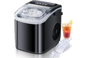 RWFlame Ice Maker with Handle, 12KG in 24Hrs, 9 Bullet Ice Cubes Ready in 6 Mins, Self-Cleaning Ice Cube Maker, Ice Maker Machine for Home, Black