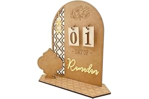 BIESVOY Ramadan Advent Calendar Wooden Countdown Calendars Decorations for Home, 30 Days Til Eid, Ramadan Gift for Kids, Ramadan and Eid Decor
