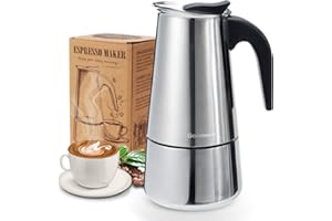 Godmorn Cafetière Italienne, Cafetière Moka en INOX Cafetière à Pression Macchinette 300ml Grande Contenance Compatible avec Plaque à Induction avec Poignée Ergonomique