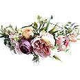 Adjustable Floral Crown Headband Flower Garland Hair Band Flower Halo Floral Headpiece with Ribbon for Women Girls