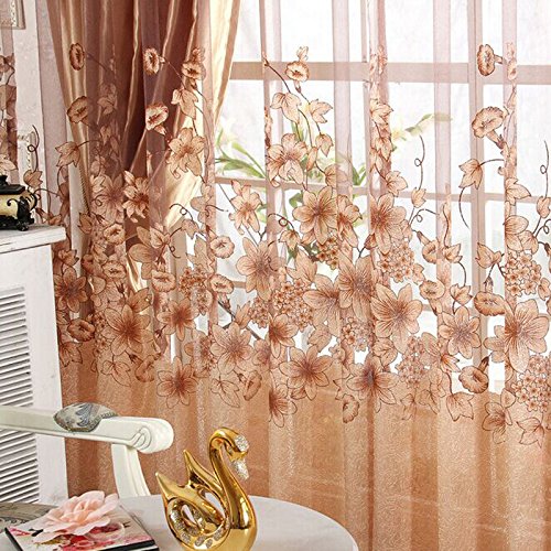 Chinatera Neue Blume Gedruckt Tür Fenster Transparent Gardine (Kaffee) - 5