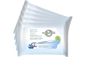 GOSOYO Fresh'n Soft Toallitas Desmaquillantes Waterproof para Piel Normal&Mixta, Efecto Antiedad, Enriquecidas con Extracto de Aceite de Oliva, Macadamia, Camomila, Vitamina E (125 unidad (paquete de 5))