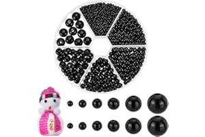 PH PandaHall 1070pcs Black Beads 3/4/5/6/8/10mm Black Eyes Beads Smooth Craft Bead Round Spacers Embroidery Bead for DIY Jewellery Making Crafting Eyes Knitting Decorations