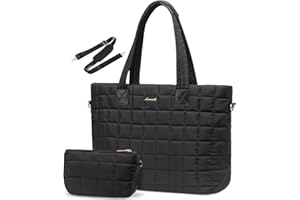 LOVEVOOK Grand Sac Cabas Femme, Sac de Travail et Sac à Main avec Compartiment Ordinateur, Sac de Cours Matelassé Léger pour Lycée, Université, Étudiantes, Enseignantes