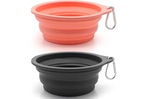 SLSON Ciotole per Cani da 2 Pezzi Ciotola da Viaggio Integrata Pieghevole Senza Bordo in Plastica Ciotola Portatile per Escursioni in Campeggio per Cani Gatti 600ML (Grigio+Rosa)