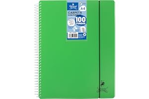 Starplast Carpeta Con Fundas Espiral Flexible - Organizadores, 100 fundas, Fundas Transparentes Lisas, A4, Tapa Plástico Resistente, Uso Escolar, Personal o de Oficina - Color Verde.