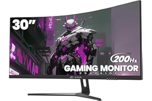 CRUA Ecran PC Gamer Incurvé 30 Pouces 200 Hz WFHD(2560 * 1080P) 1500R VA écran 1ms, 99% sRGB FreeSync, Moniteur Ultra-Large 21:9 Inclinaison Réglable Crosshair VESA Montage Mural Installer (HDMI, DP)