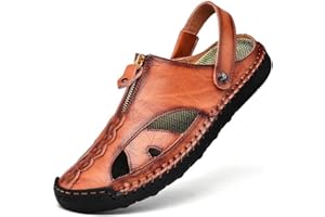 Dabbqis Mens Sandals Leather Closed Toe Outdoor Summer Anti-Slip Beach Sandals