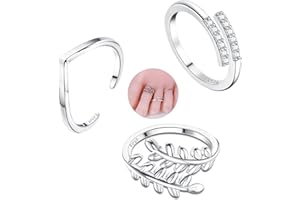 ORAZIO 3Pcs Argento 925 Anelli da Piede per le Donne Regolabile Aperto Polsino Anelli da Piede Set Zircone Cubico Anelli da Piede Placcatura in Platino Gioielli da Spiaggia in Oro Bianco
