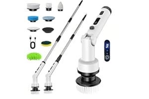 Yesiview Brosse Nettoyage Electrique Rotative -Brosse de Nettoyage Electrique avec 8 Têtes, 3 Vitesses Manche Extensible Rechargeable Brosse Nettoyage pour Salle de Bain, Cuisine et Voiture