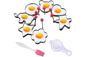 BUOSHUO Molde para panqueques, 7 anillos de huevo,anillos de huevo de acero inoxidable,anillos de huevo antiadherentes,anillos de huevo plano,anillo de huevo molde de panqueques,molde de huevo con mango para