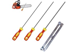 OUTALIZ Affilacatene per Motosega, 3 Pezzi, Set di Lime con Impugnatura e Supporto per Lime, Strumenti per L'affilatura, 4,0 mm, 4,8 mm, 5,5 mm, per L'affilatura Manuale Delle Catene di Motoseghe