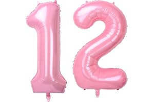 ONLYQIQIU Pink Large Numbers 12 Balloons, 40 Inch Big Helium Foil Number Balloons, 2 Pcs Digital Balloons for Girls Boys 12th 21st Birthday Party Decorations/Anniversary Party Supplies (Number 12, Pink)