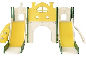 BHFFTHK Tobogán infantil 7 en 1, tobogán interior y exterior infantil, zona de juegos con escalada y tobogán largo, almacenamiento, túnel,para niños ideal tobogán de jardín