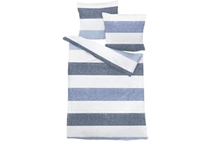 ‎TRAUMSCHLAF Traumschlaf Biber Bettwäsche mit Streifen blau kuschelig weiche Made in Germany Qualität mit Reißverschluss 135x200 cm + 80x80 cm