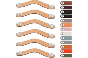 LEREATI 6 Stück Ledergriffe für Möbel, Schrankgriffe Leder Schubladen Knöpfe Möbelgriffe, Möbelgriff Leder für Küchenschränke Komode Tür Kleiderschrank (für 128mm Lochabstand, Silber + Beige)