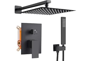 Solepearl Black Shower Set Concealed Shower System, Bathroom Luxury Rain Shower Mixer Combo Set with 10-Inch Shower Head, Rough-in Valve Body, Handheld Spray Head, Stainless Steel & Brass