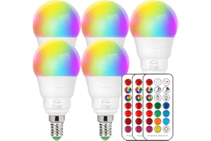 ChangM Bombilla LED E14 RGBW- Bombilla de cambio de color -Regulable de 6 vatios con control remoto RGB y 5700 K Juego de 5 blanco frío