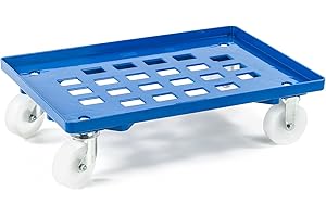 aidB Transportroller für Euroboxen mit 2 Lenk- und 2 Bockrollen aus Kunststoff, Fläche gerastert (Blau)