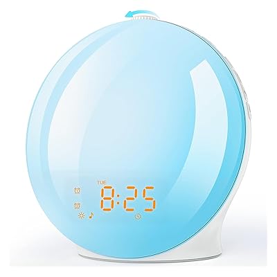 Sunrise Alarm Clock Wake Up Light - Light Alarm with Sunrise/Sunset Simulation Dual Alarms and Snooze Function, 7 Colors Atmosphere Lamp, 7 Natural Sounds and FM Radio, Built-in Phone Charging Port