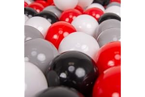 KiddyMoon Soft Plastic Play Balls 200 Balls/7Cm-2.75In Multi-Colour Made In EU, Grey/White/Red/Black