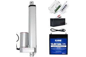 DCHOUSE Actionneur linéaire 1500 N 200 mm - Course max - Actionneur technique linéaire avec batterie 6 Ah et chargeur de batterie - Moteur DC 12 V pour applications électroniques, médicales,