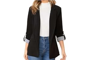 L9WEI Bléiser entallado para mujer, para otoño e invierno, elegante, de vestir, con solapa, diseño monocromático, mangas largas, chaquetas y trajes de negocios