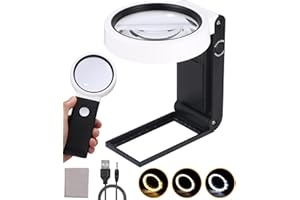 JOFLVA loupe de lecture pliable avec lumière LED, 25 LED, 3 modes d'intensité variable, grande loupe de bureau en verre pour personnes âgées